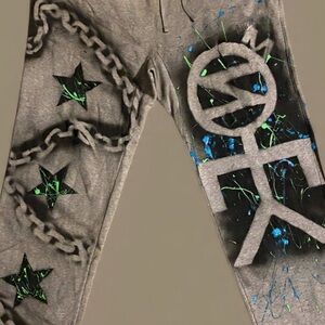 Gray Mens Bottoms with Chain and Star Design